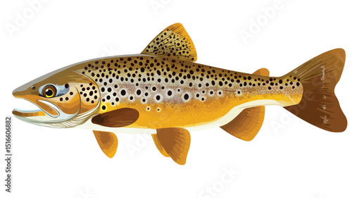Detailed Brown Trout Fish in Black and White Vector Illustration for Designs