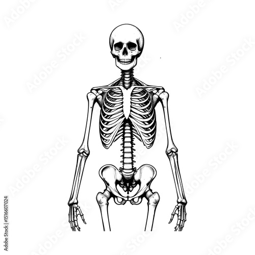 Detailed human skeleton vector illustration in anatomical front view