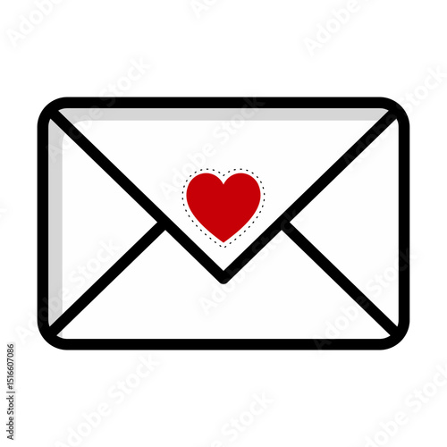 Love letter icon with heart in envelope in black and white style