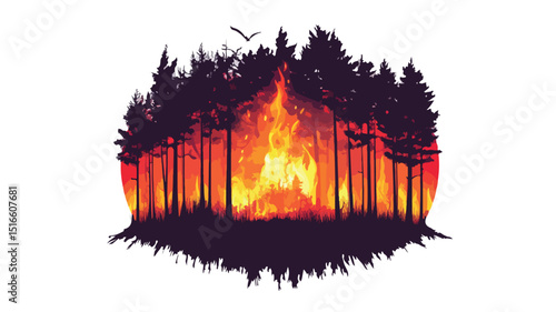 Dramatic Burning Forest Poster Concept Vector Illustration