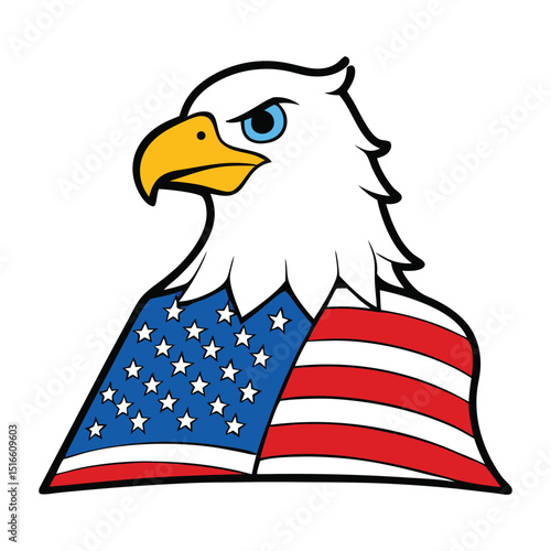 A bold bald eagle soars with outstretched wings, clutching an American flag, symbolizing strength, freedom, and patriotism in a sleek, iconic logo design.