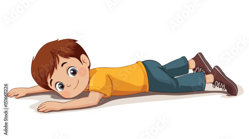 Playful Cartoon Boy Slipping on White Floor Background
