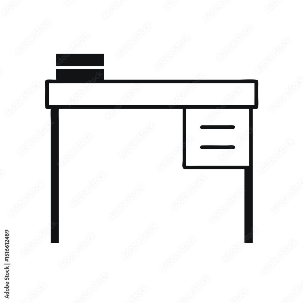 Office Desk Icon with Drawer in Minimalist Black Style Office Desk Icon with Drawer in Minimalist Black Style