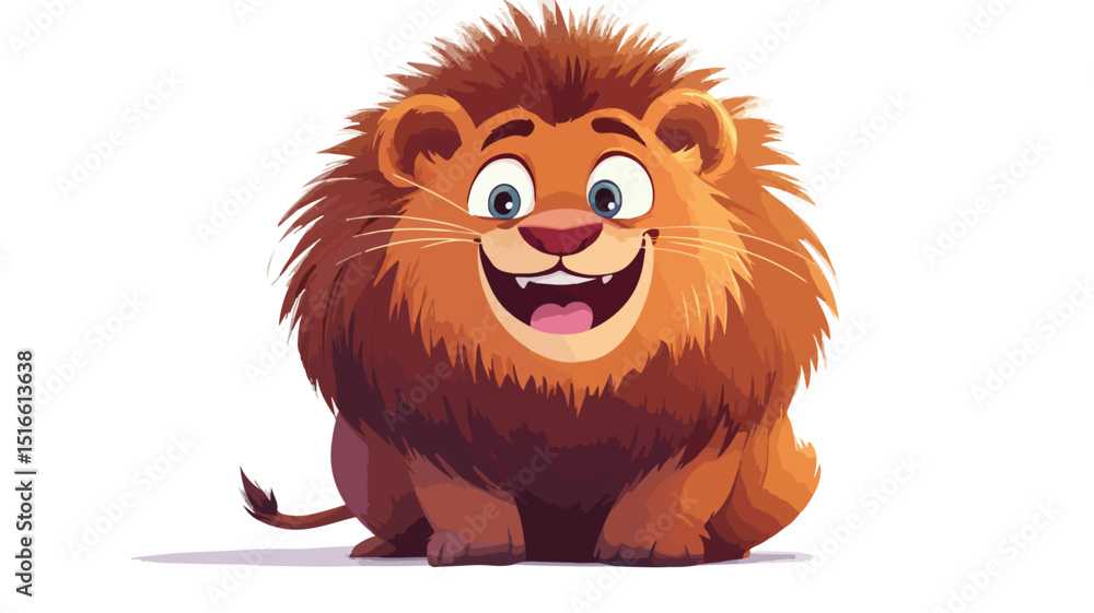 Adorable Cartoon Lion Posing Isolated on White Background