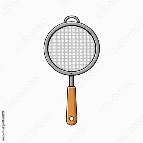 Simple metal sieve with wooden handle illustration