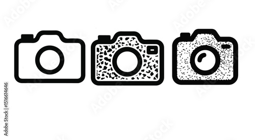 Camera Icon Set Vector Outline – Photography, Photo, and Picture Symbol with Texture Detail. Transparent background