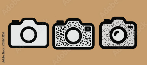 Camera Icon Vector Outline – Photography, Image, and Capture Symbol with Grunge Texture on Beige Background
