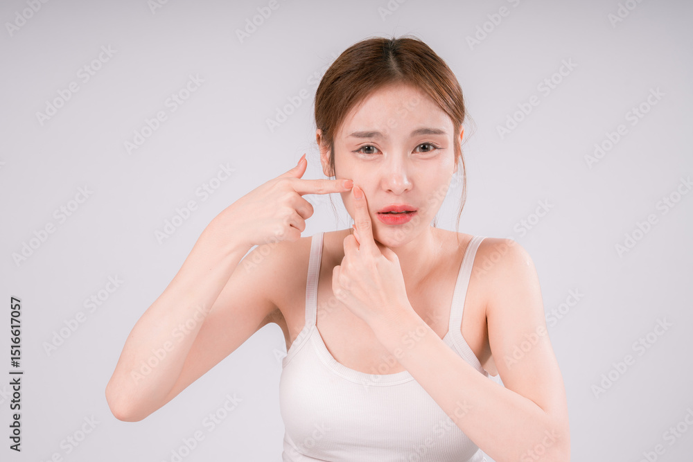 Woman is looking at her face Squeeze acne Woman is looking at her face Squeeze acne