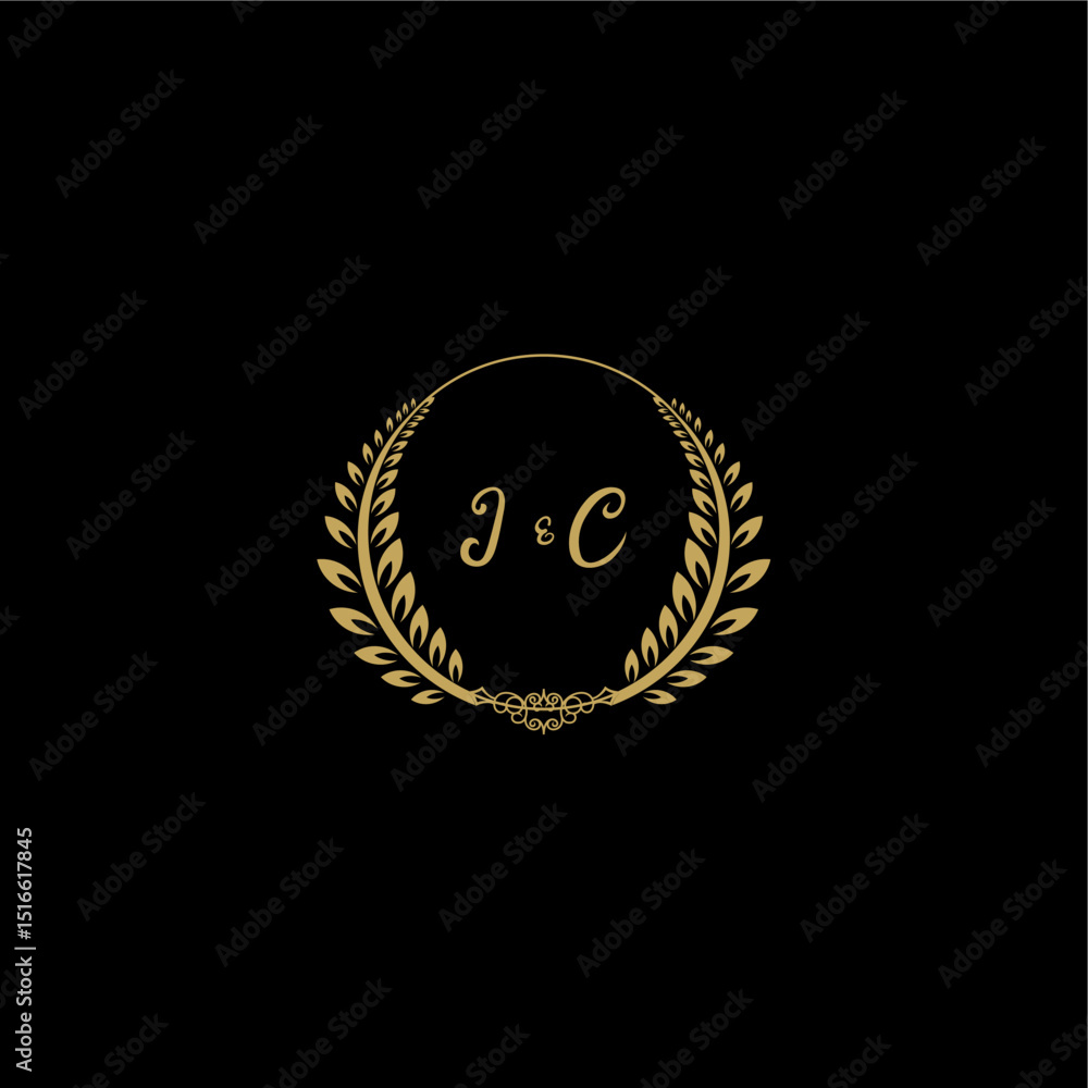 Naklejka premium JC beautiful, feminine and elegant wedding monogram initial logo with circle floral gold