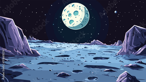 Whimsical Cartoon Moon Surface Landscape Background Vector Illustration