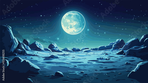 Whimsical Cartoon Moon Surface Landscape Background Vector Illustration