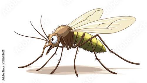 Frightened Cartoon Mosquito Running on White Background