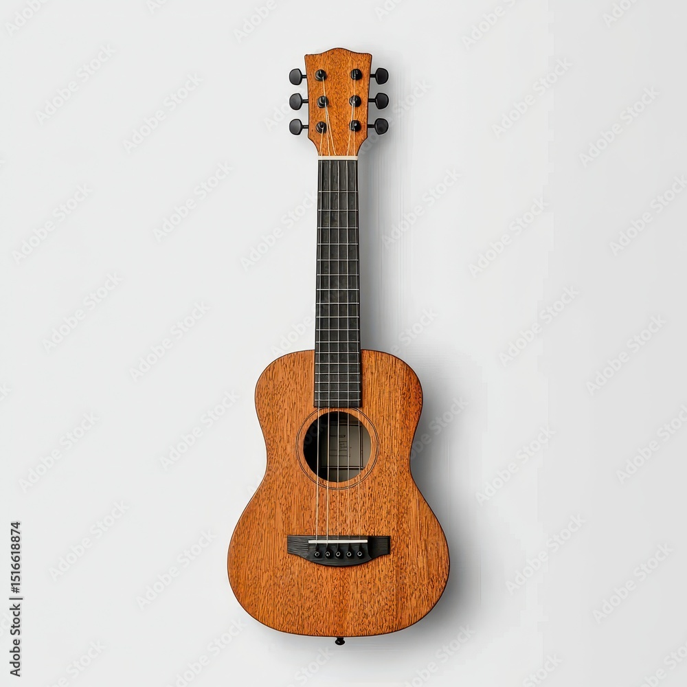 Naklejka premium Small Brown Acoustic Guitar on White Background