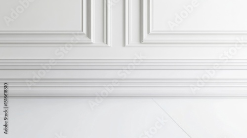 Elegant white wall paneling and floor.