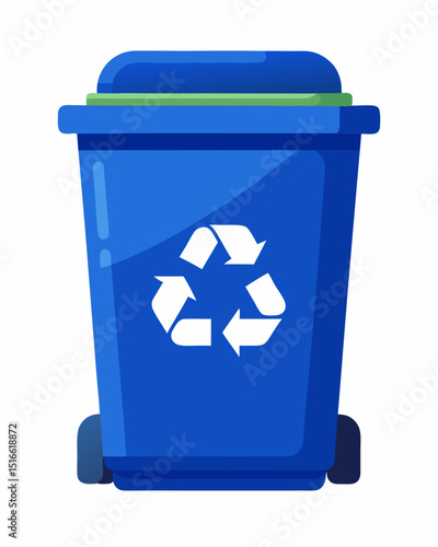 Blue recycling bin with recycle symbol illustration