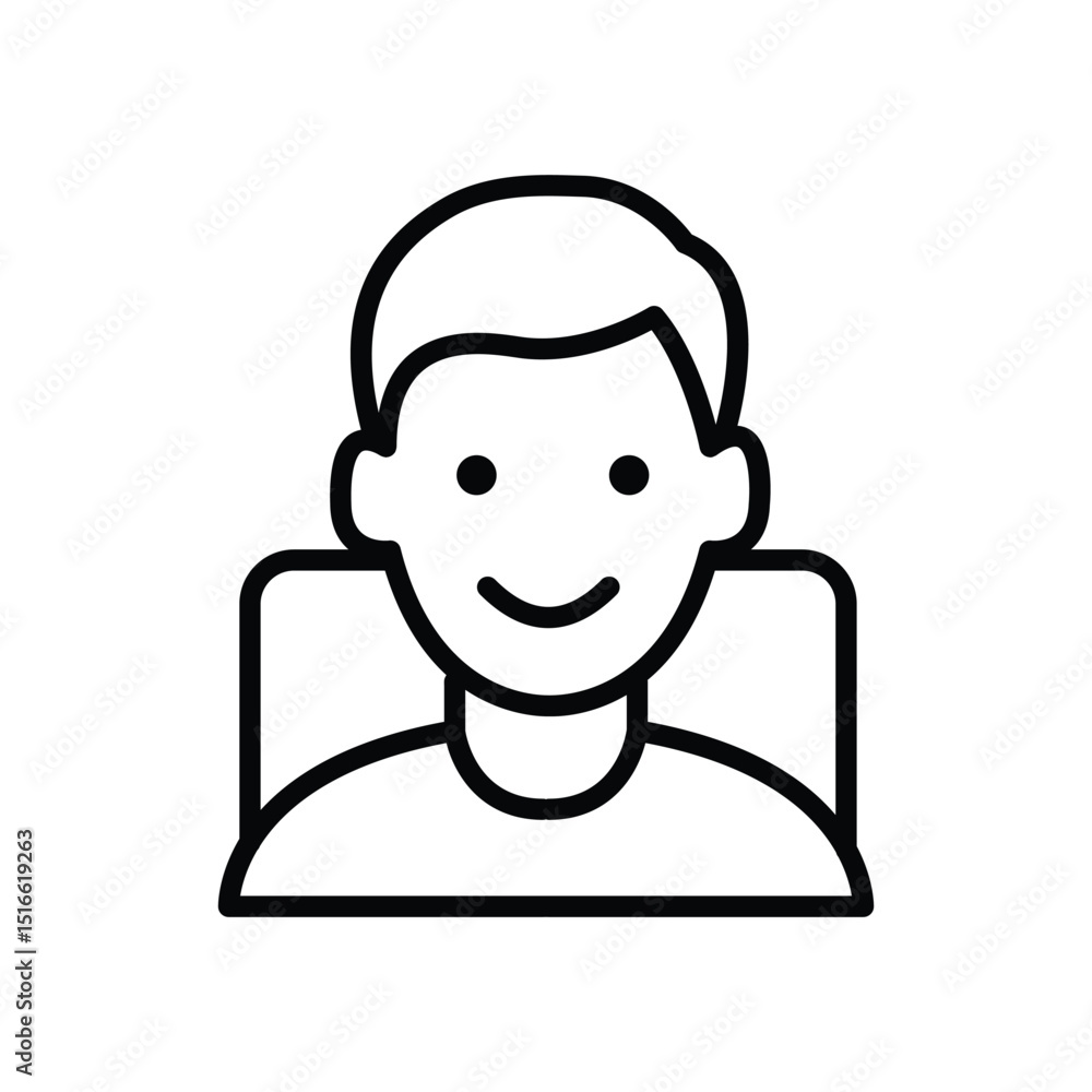 A simple line art icon depicting a happy young man. Smiling face, clean design. A simple line art icon depicting a happy young man. Smiling face, clean design.