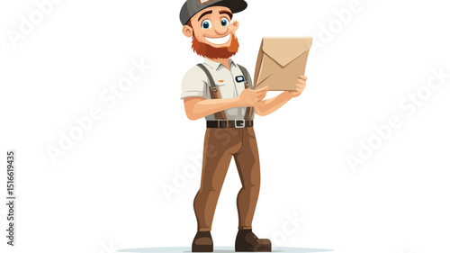 Professional Cartoon Postman Holding Mail Vector Illustration