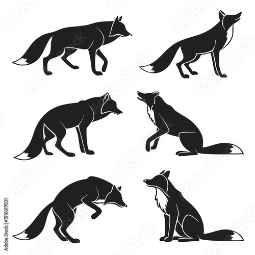 fox icon set of 6 silhouette icon vector on white  (1).eps