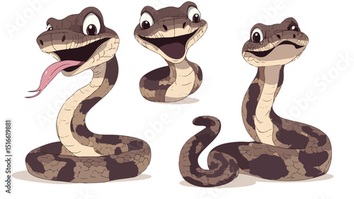 Playful Cartoon Snake Posing and Sticking Out Tongue Vector Illustration