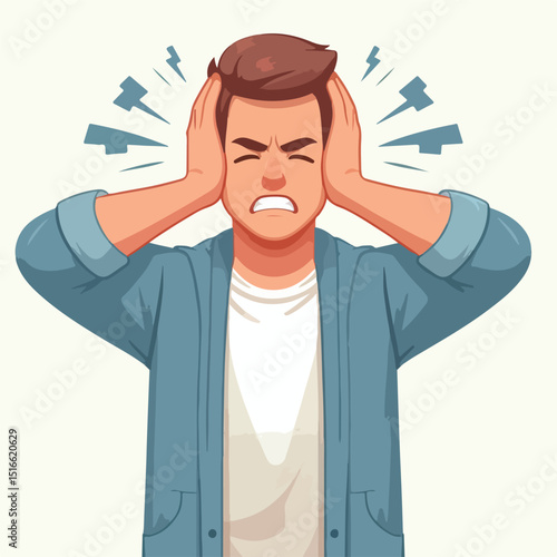 a male employee is covering his ears in frustration