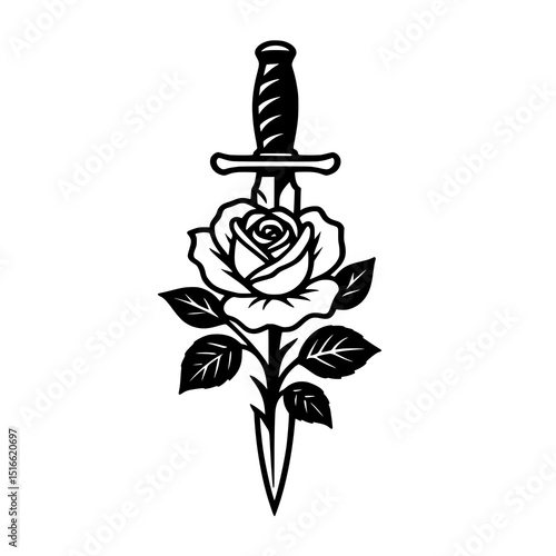 Simple vector of knife and rose. sometimes lifes make us happy and sometimes feel hurt