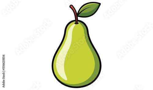 Single green pear fruit cartoon illustration