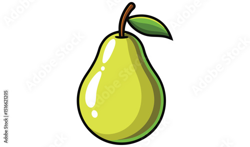 Cartoon illustration of a single green pear
