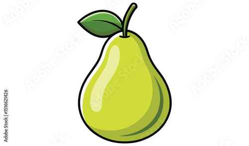 Single green pear fruit illustration cartoon