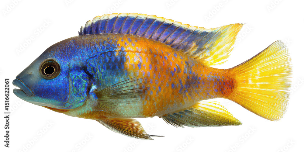 Fototapeta premium Vibrant Blue and Yellow Cichlid Fish Stunning Aquatic Life