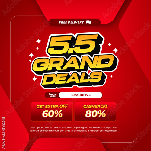 5.5 Grand Sale discount deals Deep Red gradient Editable text effect Simple Dynamic Background Promotion Marketing banner