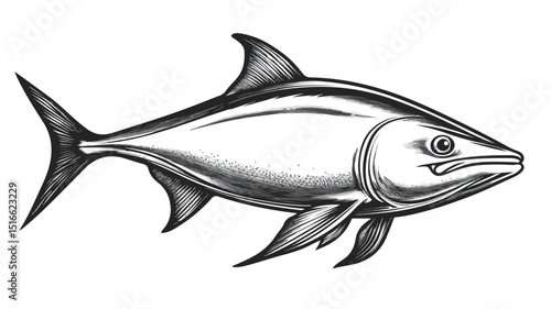 Stunning Black and White Common Dolphinfish Fish Vector Illustration