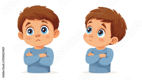 Confused Little Boy on White Background Vector Illustration