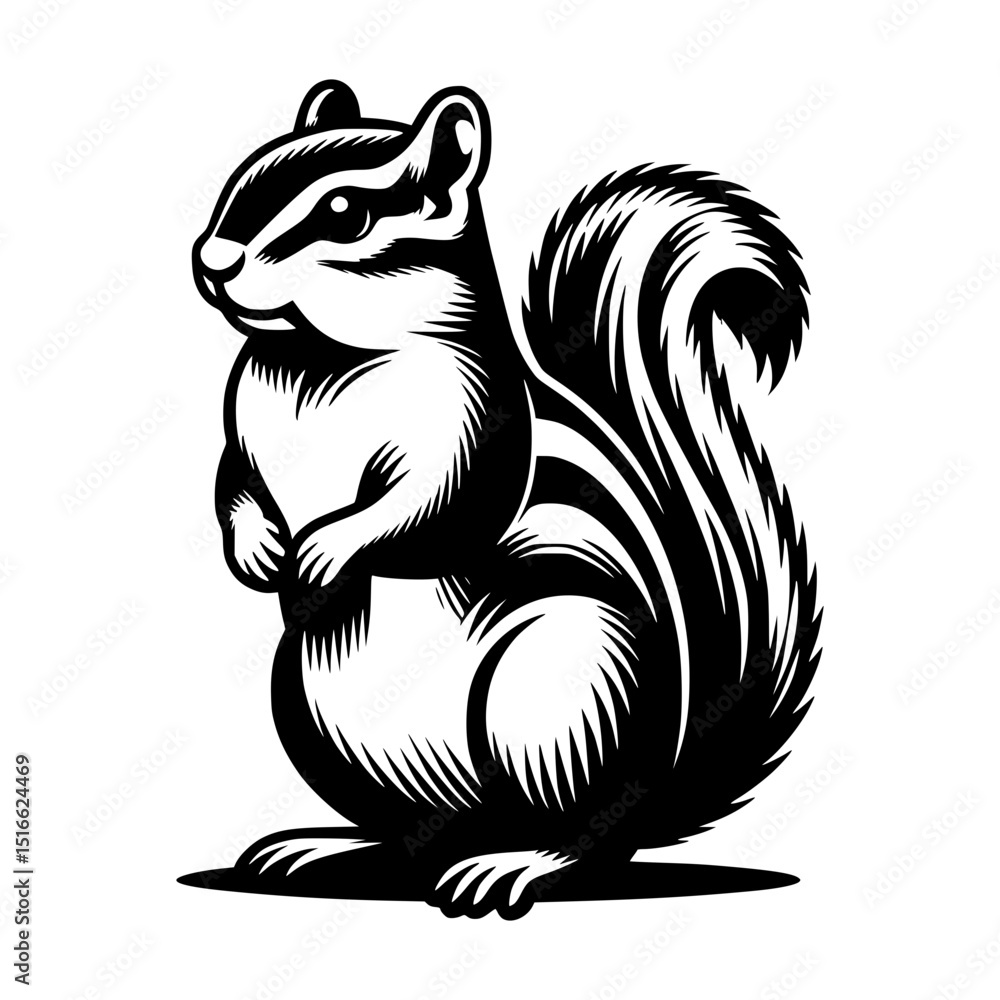 Obraz premium A detailed illustration of a squirrel in a bold, black and white style