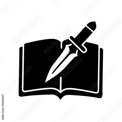 Black Ritual Dagger in Book Vector Icon – Occult Grimoire Silhouette
