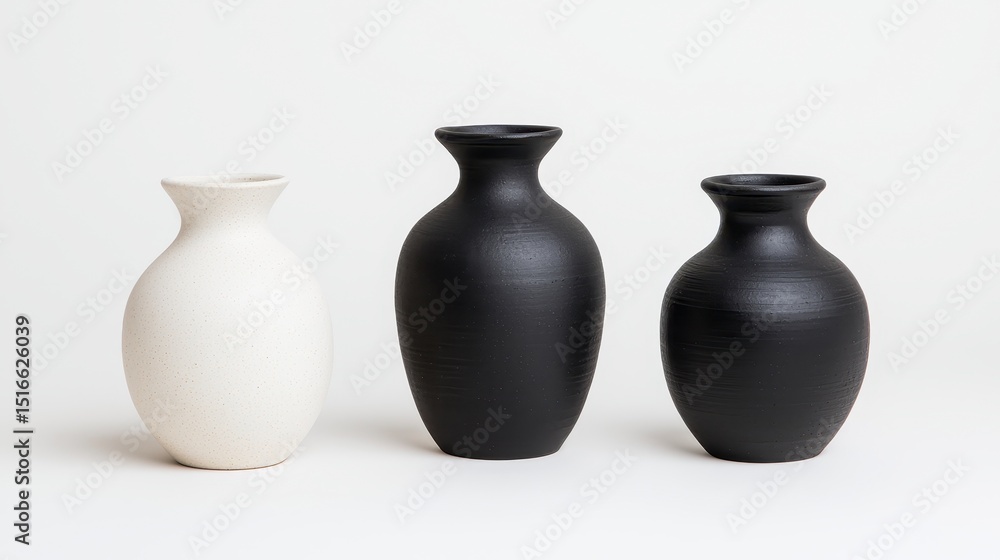 Three Small Ceramic Vases in Black and Off White Three Small Ceramic Vases in Black and Off White