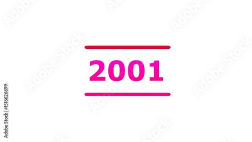 Glowing 2001 year. on a whit background. 4k illustration.	