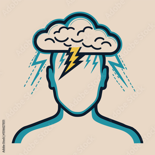 Minimal abstract solid color vector set for European Migraine Day of Action focused on symbolic brain visuals, migraine triggers, and the hidden struggle of chronic headache sufferers