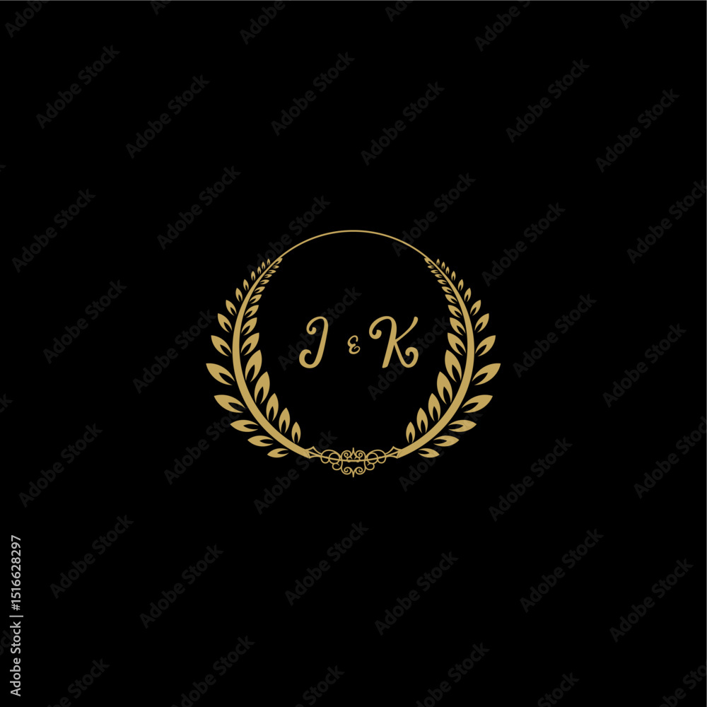 Naklejka premium JK beautiful, feminine and elegant wedding monogram initial logo with circle floral gold