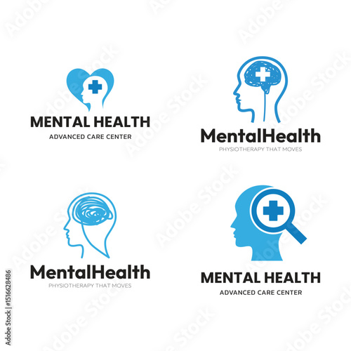 Set of Logo. Head Human Mind. Therapy Psychology Logo Icon Symbol Vector Design Template.