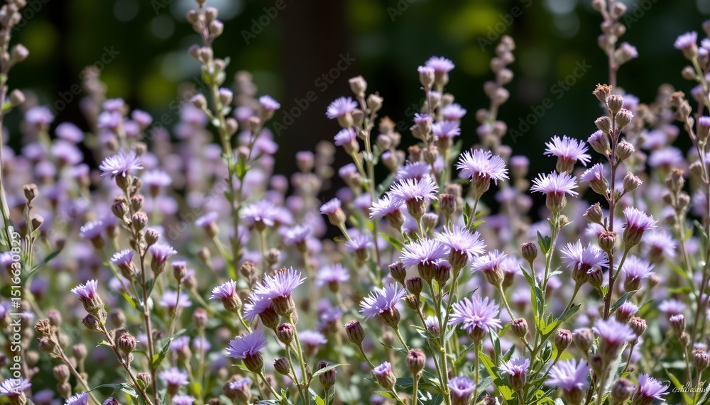Obraz premium the image is a composite of two photographs placed side by side. on the left, there's an overgrown patch with purple flowers that are out of focus, giving an impression of depth and wildness