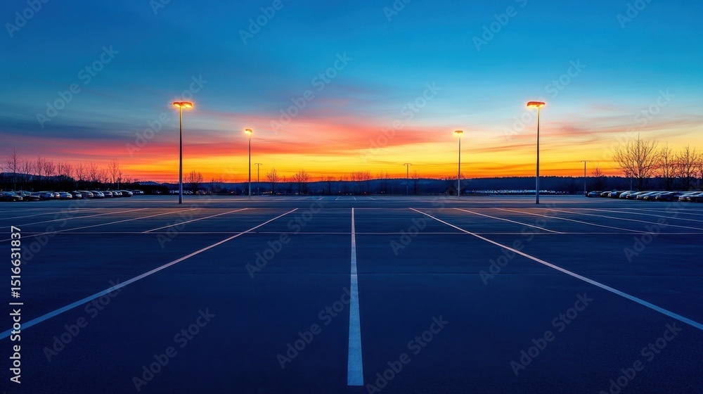Fototapeta premium Empty parking lot at sunset.
