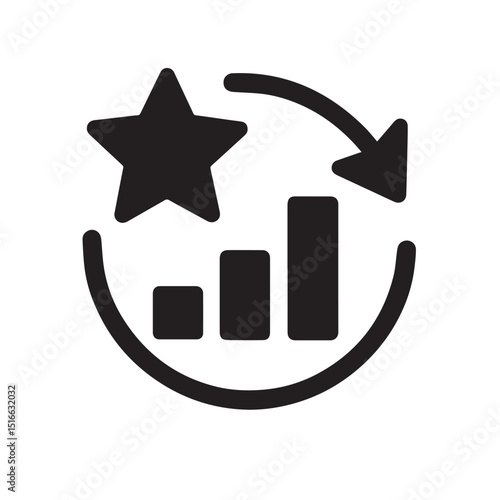 Performance Excellence: A minimalist black and white icon represents continuous improvement and striving for excellence. This graphical icon seamlessly blends a star, progress bar, and circular arrow.