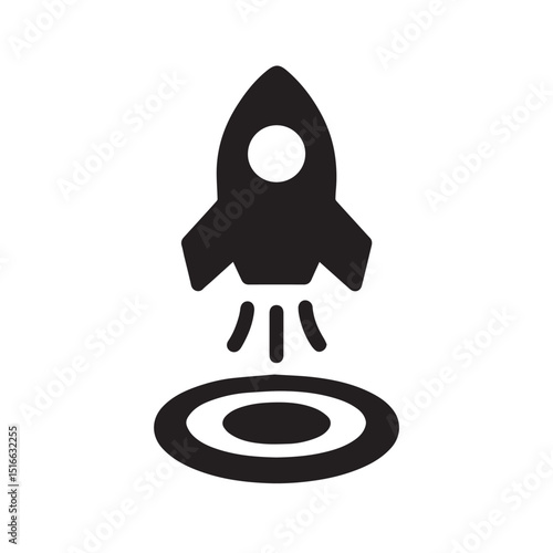 Rocket Launch Icon: A simple yet powerful icon depicting a rocket blasting off from a launchpad, symbolizing a new beginning, innovation, or rapid growth.