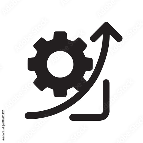Gearing Up for Growth: A sleek, modern icon symbolizing progress, with a gear wheel seamlessly integrated into an upward-trending arrow, showcasing forward momentum and development.