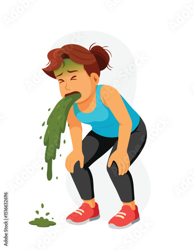Woman Experiencing Nausea or Vomiting Illustration