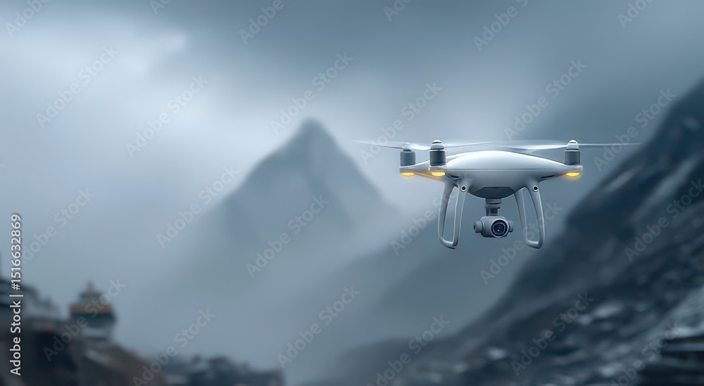 Fototapeta premium Drone Flying Over Mountainous Landscape with Mist