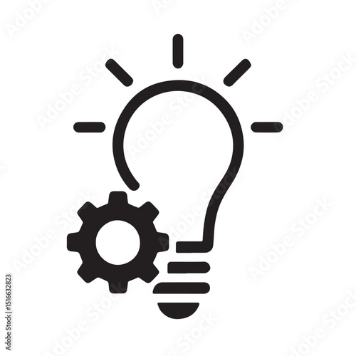 Innovation in Silhouette: A minimalist graphic captures the essence of creative thinking, symbolized by a radiant light bulb paired with a cog, representing the interplay of ideas and mechanics.