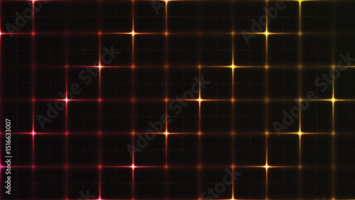 glowing light square grid background. gradient neon effect in red, orange, and yellow on black
