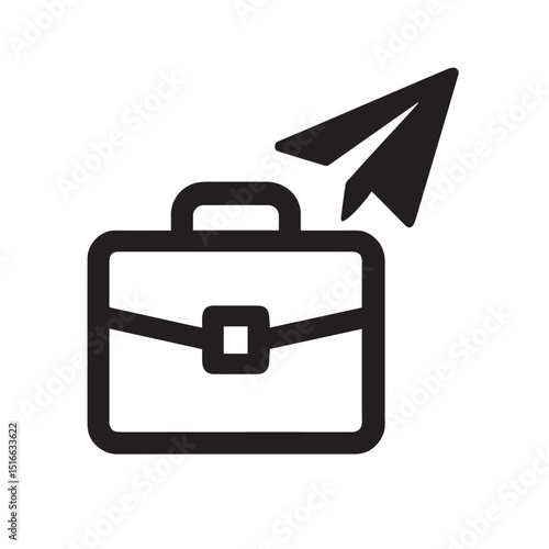 Business Trip Icon: A briefcase and paper airplane icon symbolizing business travel, journey, and fast-paced work.