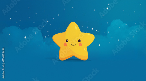Happy Cartoon Star with a Smiling Face in a Starry Night Sky